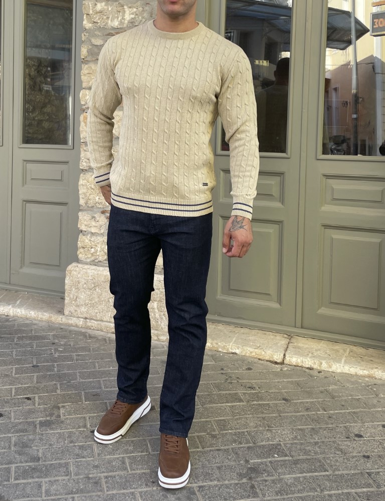 Darious ανδρικό μπεζ πλεκτό πουλόβερ 24044 φωτογραφία